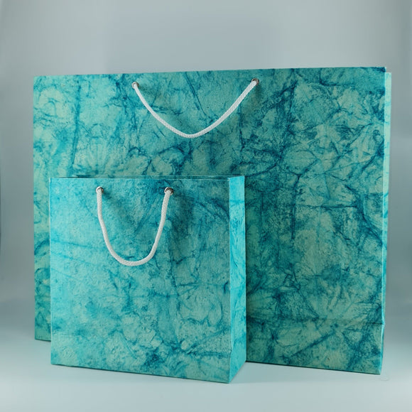 Eco - friendly Batik Textured Handmade Paper Bags Set of Two Size Bags ( 5 sets ) - DEVRAAJ HANDMADE PAPER, PLANTABLE SEED PAPERS & PAPER PRODUCTS - Blue