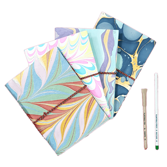 Eco - friendly designer marble handmade paper 4 diary set with seed pen and seed pencil size A5 - DEVRAAJ HANDMADE PAPER, PLANTABLE SEED PAPERS & PAPER PRODUCTS - 