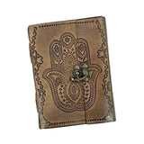 Leather finish Diary with engraved design with lock pattern with seed pen and seed pencil size 5"x7" - DEVRAAJ HANDMADE PAPER, PLANTABLE SEED PAPERS & PAPER PRODUCTS - Hand