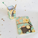 Marble Paper Diaries With Pen Stand - DEVRAAJ HANDMADE PAPER, PLANTABLE SEED PAPERS & PAPER PRODUCTS - Light Blue and Golden