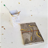 Marble Paper Diaries With Pen Stand - DEVRAAJ HANDMADE PAPER, PLANTABLE SEED PAPERS & PAPER PRODUCTS - Grey & Golden