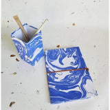 Marble Paper Diaries With Pen Stand - DEVRAAJ HANDMADE PAPER, PLANTABLE SEED PAPERS & PAPER PRODUCTS - Blue & White