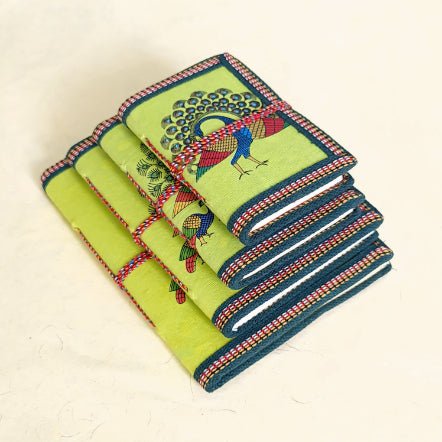 Peacock Design Handmade Paper Diary Set Of 4 different size with Seed Pens & Seed Pencils - DEVRAAJ HANDMADE PAPER, PLANTABLE SEED PAPERS & PAPER PRODUCTS - Light Green