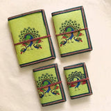 Peacock Design Handmade Paper Diary Set Of 4 different size with Seed Pens & Seed Pencils - DEVRAAJ HANDMADE PAPER, PLANTABLE SEED PAPERS & PAPER PRODUCTS - Light Green